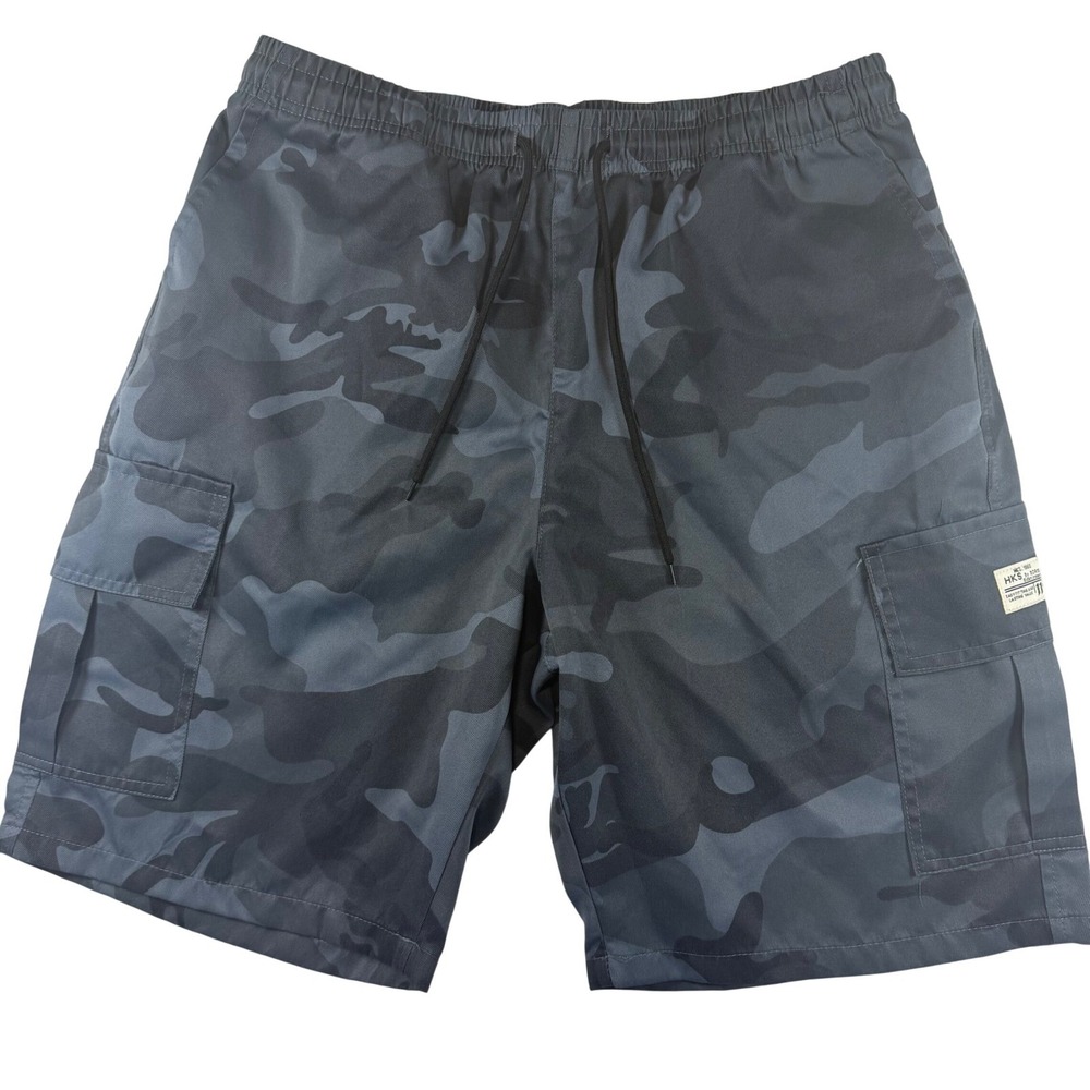 HKS By Boris Bidan Insaeri Mens Grey Camo Cargo Shorts XXL Elastic Waist